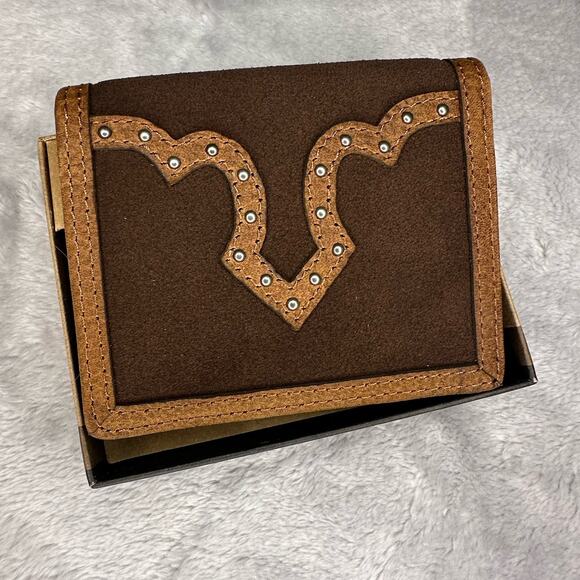 Justin RFID Front Pocket Wallet Brown Genuine Leather Suede Western Boot Stitch - Picture 2 of 9